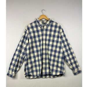 LLBean Traditional Fit Plaid‎ Button Down Shirt Mens XL Reg Blue Cream Cotton